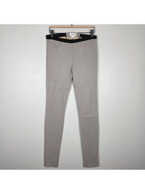 Helmut Lang Lamb Leather Pull On Pants Leggings Stretch Gray Taupe Size 6